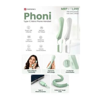 Portronics POR 3664 Phoni-Wired Telephone Reciever (White)